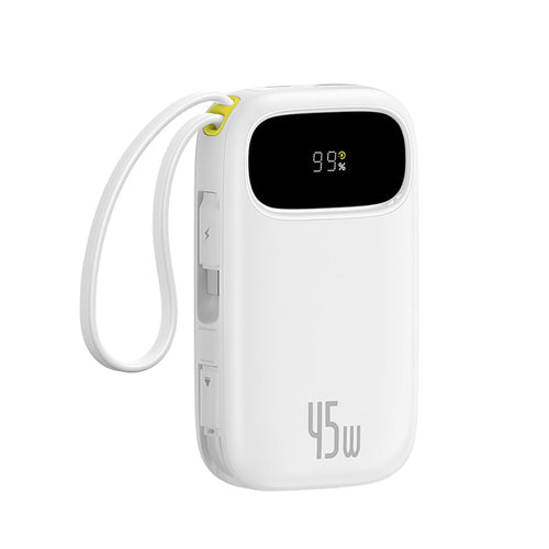 Baseus EnerFill FC31 20000mAh 45W Powerbank with Digital Display and 2 Built-in Cables (USB-C + Lightning) - White