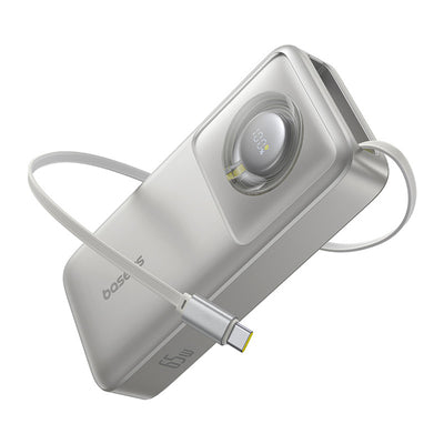 Baseus Free2Pull 20000mAh 65W Power Bank with Retractable USB-C Cable - Gray