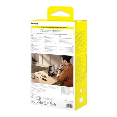 Baseus Free2Pull 20000mAh 65W Power Bank with Retractable USB-C Cable - Gray