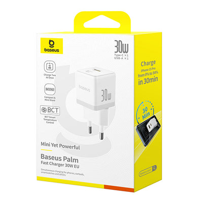 Baseus Palm 30W USB-C USB-A Wall Charger - White