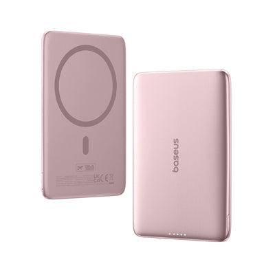 Baseus PicoGo AM41 5000mAh 20W Ultra-Slim Power Bank MagSafe Compatible with Baseus Simple USB-C 60W 30cm Cable - Pink