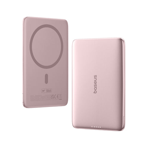 Baseus PicoGo AM41 5000mAh 20W Ultra-Slim Power Bank MagSafe Compatible with Baseus Simple USB-C 60W 30cm Cable - Pink