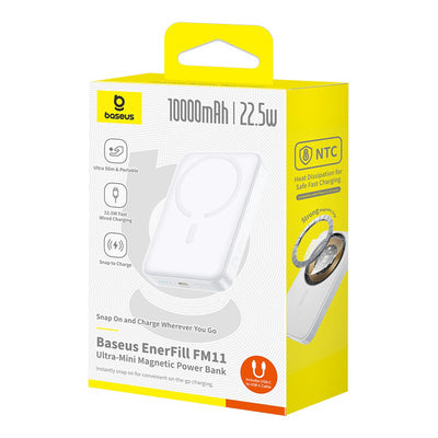 Baseus EnerFill FM11 Ultra-Mini 10000mAh 22.5W MagSafe Compatible Power Bank with Baseus Simple USB-C 20V/3A 30cm Cable - Whi