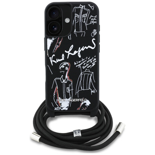 Karl Lagerfeld Crossbody Grained Pattern & Logo Case for iPhone 16 - Black