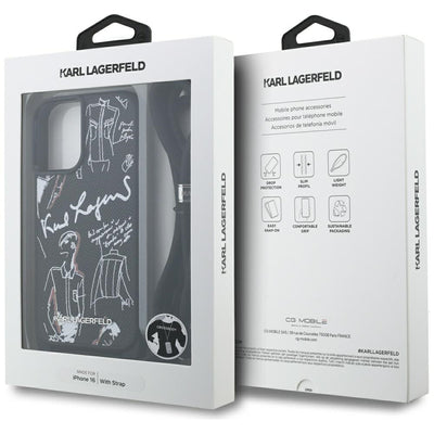 Karl Lagerfeld Crossbody Grained Pattern & Logo Case for iPhone 16 - Black