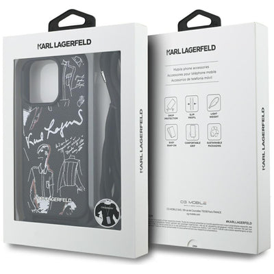 Karl Lagerfeld Crossbody Grained Pattern & Logo Case for iPhone 16 Pro Max - Black