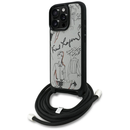 Karl Lagerfeld Crossbody Grained Pattern & Logo Case for iPhone 16 Pro Max - Gray