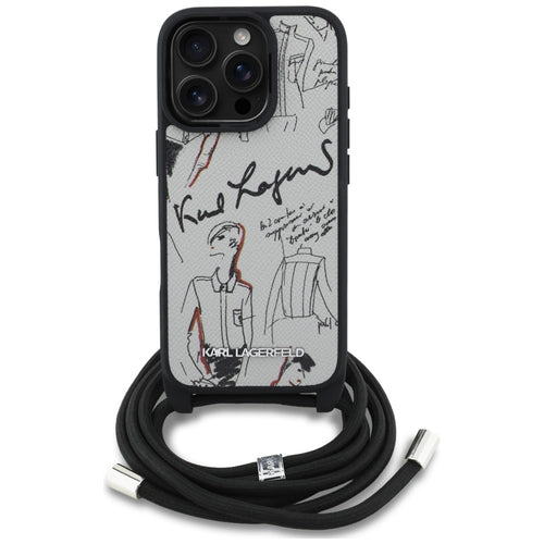 Karl Lagerfeld Crossbody Grained Pattern & Logo Case for iPhone 16 Pro - Gray