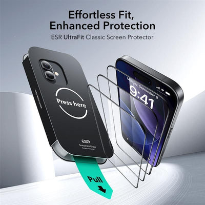 ESR UltraFit Tempered Glass 2-pack for iPhone 16 Pro / 17 - transparent