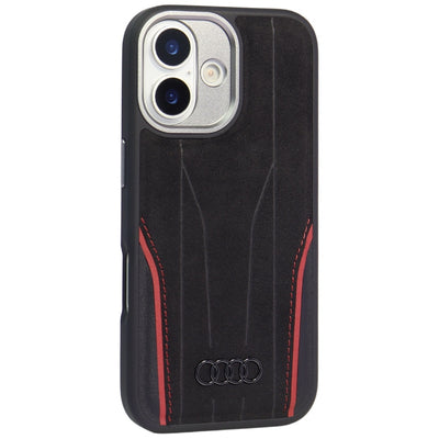 Audi R8 Genuine Leather MagSafe Case for iPhone 17 - Black and Red
