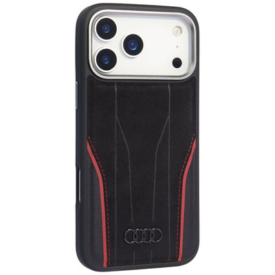 Audi R8 Genuine Leather MagSafe Case for iPhone 17 Pro - Black and Red