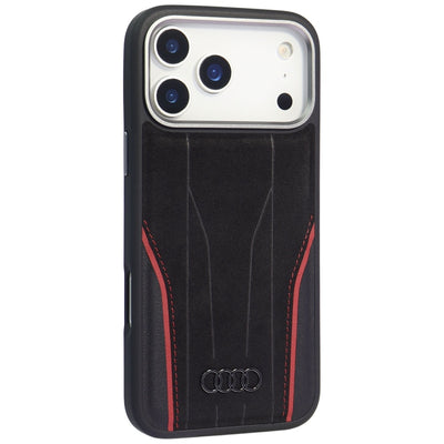 Audi R8 Genuine Leather MagSafe Case for iPhone 17 Pro Max - Black and Red