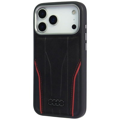 Audi R8 Genuine Leather MagSafe Case for iPhone 17 Pro Max - Black and Red