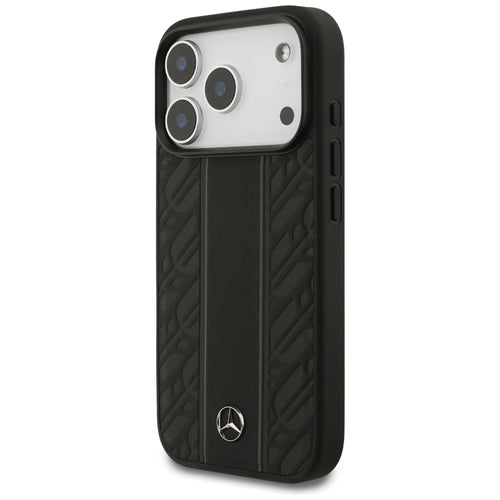 Mercedes Leather Laurel Leaves Stripes MagSafe Case for iPhone 17 Pro - Black