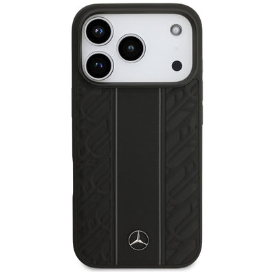 Mercedes Leather Laurel Leaves Stripes MagSafe Case for iPhone 17 Pro - Black