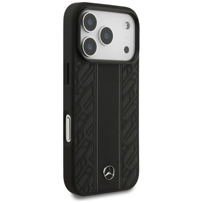 Mercedes Leather Laurel Leaves Stripes MagSafe Case for iPhone 17 Pro - Black