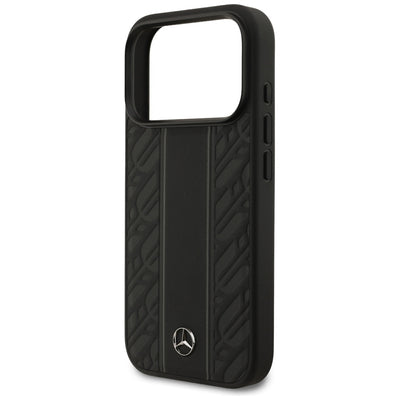 Mercedes Leather Laurel Leaves Stripes MagSafe Case for iPhone 17 Pro - Black