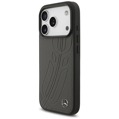 Mercedes Leather Large Laurel Leave MagSafe Case for iPhone 17 Pro - Black and Gray
