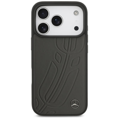 Mercedes Leather Large Laurel Leave MagSafe Case for iPhone 17 Pro - Black and Gray