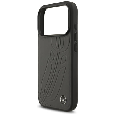 Mercedes Leather Large Laurel Leave MagSafe Case for iPhone 17 Pro - Black and Gray