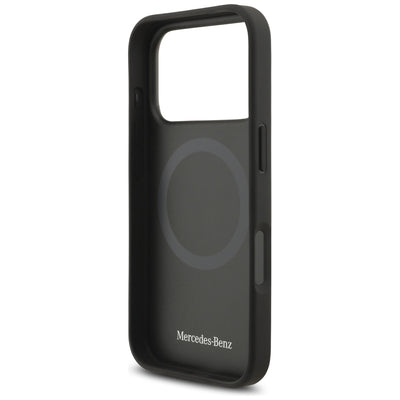 Mercedes Leather Large Laurel Leave MagSafe Case for iPhone 17 Pro - Black and Gray