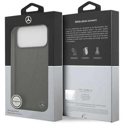 Mercedes Leather Large Laurel Leave MagSafe Case for iPhone 17 Pro Max - Black and Gray