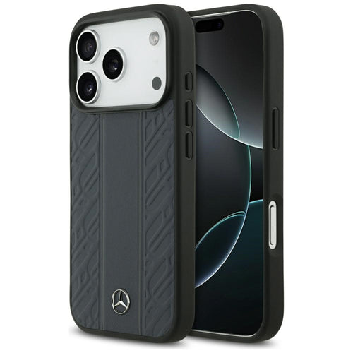 Mercedes Leather Laurel Leaves Stripes MagSafe Case for iPhone 17 Pro - Blue