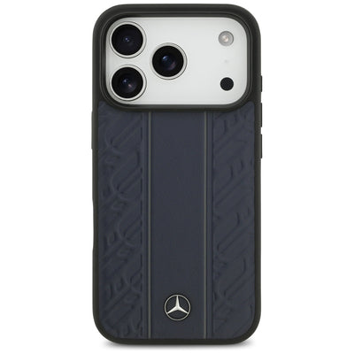 Mercedes Leather Laurel Leaves Stripes MagSafe Case for iPhone 17 Pro - Blue