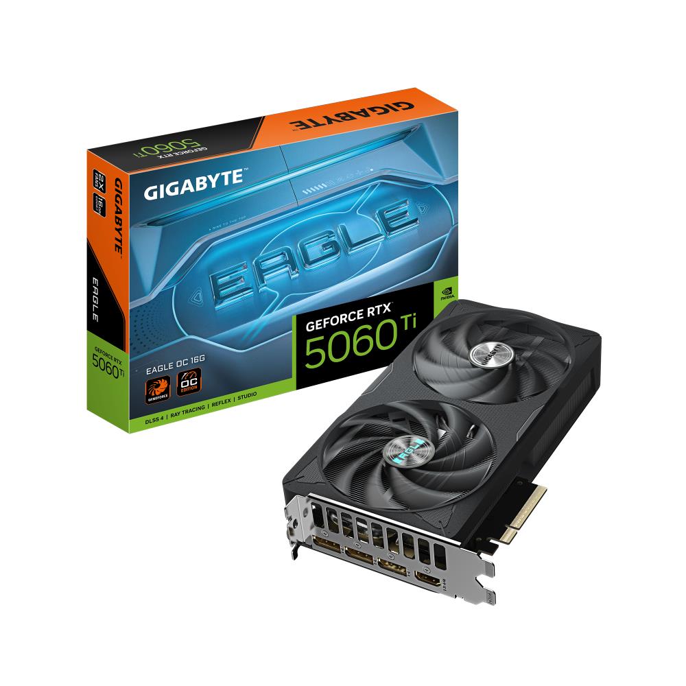 Graphics Card GIGABYTE NVIDIA GeForce RTX 5060 Ti 16 GB GDDR7 128 bit PCIE 5.0 16x GPU 2617 MHz Dual Slot Fansink 1xHDMI 3xDisplayPort GV-N506TEAGLEOC-16GD1.0
