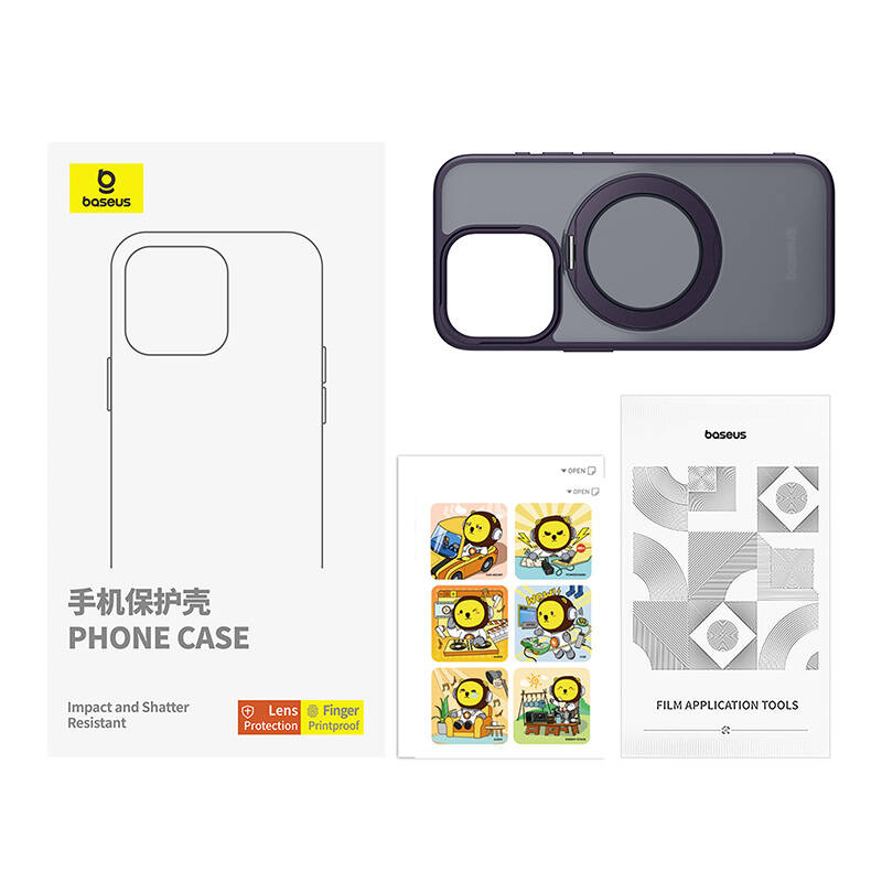 Phone Case Baseus SkyRing Magnetic with Stand for iP 14 Pro Max + tempered-glass and cleaning kit (purple) - Image 2