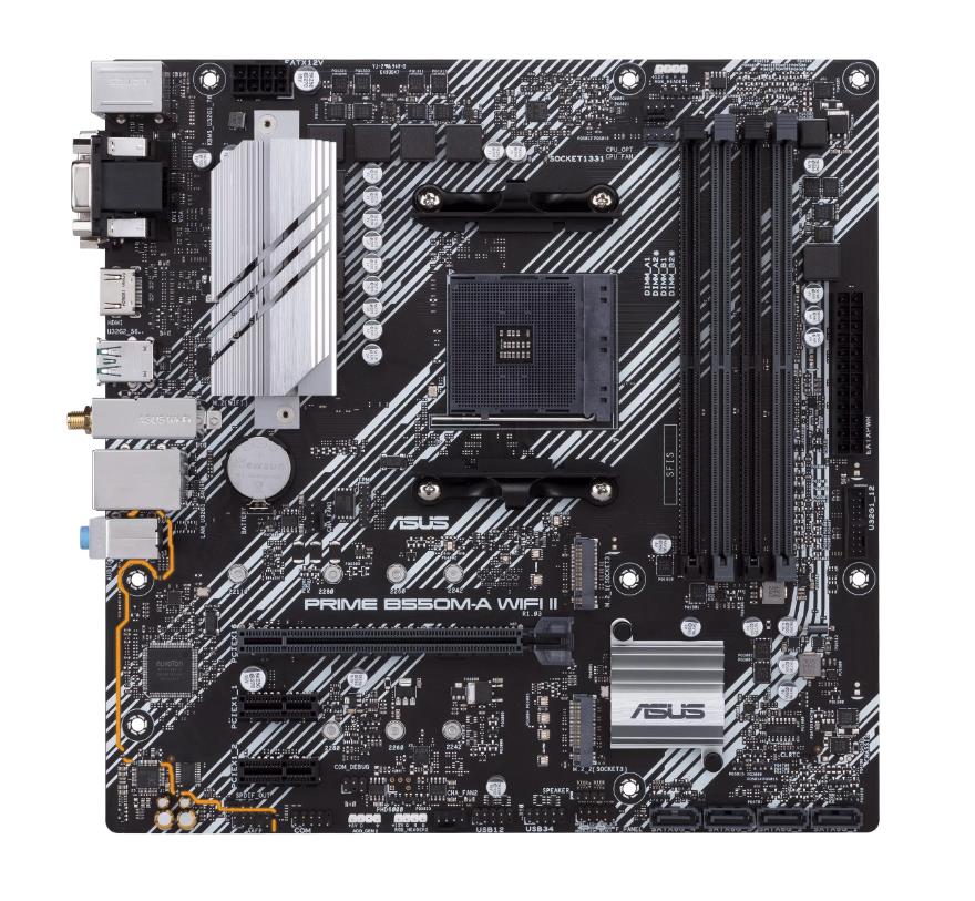 Mainboard ASUS AMD B550 SAM4 MicroATX Memory DDR4 Memory slots 4 2xPCI-Express 3.0 1x 1xPCI-Express 4.0 16x 2xM.2 1x15pin D-sub 1xDVI-D 1xHDMI 2xAudio-In 1xAudio-Out 6xUSB 3.2 1xPS/2 1xRJ45 PRIMEB550M-AWIFIII