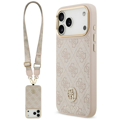 Guess 4G Strass Logo & Big Strap Metal Buttons MagSafe Case for iPhone 17 Pro Max - Pink