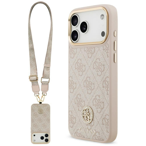 Guess 4G Strass Logo & Big Strap Metal Buttons MagSafe Case for iPhone 17 Pro Max - Pink