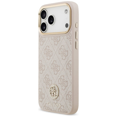 Guess 4G Strass Logo & Big Strap Metal Buttons MagSafe Case for iPhone 17 Pro Max - Pink