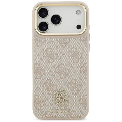 Guess 4G Strass Logo & Big Strap Metal Buttons MagSafe Case for iPhone 17 Pro Max - Pink