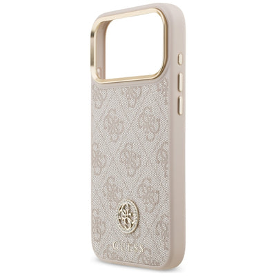 Guess 4G Strass Logo & Big Strap Metal Buttons MagSafe Case for iPhone 17 Pro Max - Pink