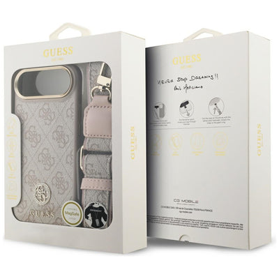 Guess 4G Strass Logo & Big Strap Metal Buttons MagSafe Case for iPhone Air - Pink