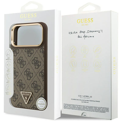 Guess 4G Triangle Logo MagSafe Case for iPhone 17 Pro Max - Brown & Gold