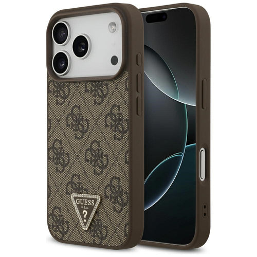 Guess Leather 4G Triangle Strass MagSafe Case for iPhone 17 Pro - Brown