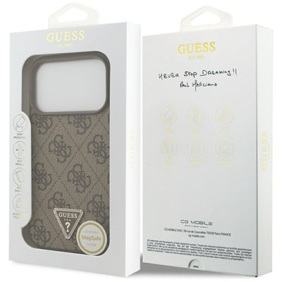 Guess Leather 4G Triangle Strass MagSafe Case for iPhone 17 Pro - Brown