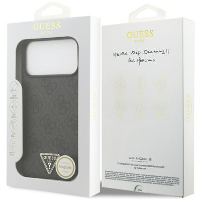 Guess Leather 4G Triangle Strass MagSafe Case for iPhone 17 Pro Max - Black