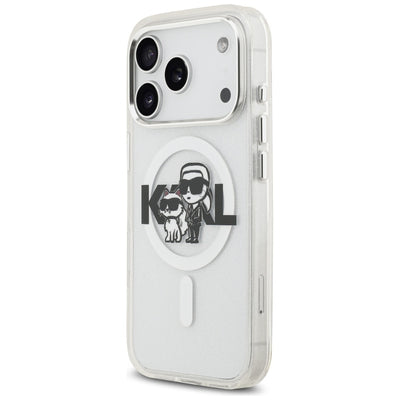 Karl Lagerfeld IML Glitter Karl & Choupette Sketch Logo MagSafe Case for iPhone 17 Pro - Clear