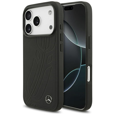 Mercedes Leather Large Laurel Leave MagSafe Case for iPhone 17 Pro - Black