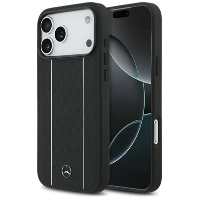 Mercedes Leather Star Pattern Stripes MagSafe Case for iPhone 17 Pro Max - Black