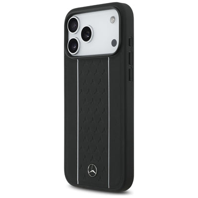 Mercedes Leather Star Pattern Stripes MagSafe Case for iPhone 17 Pro Max - Black