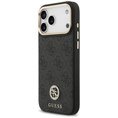 Guess 4G Srtass Logo & Big Strap Metal Buttons MagSafe Case for iPhone 17 Pro Max - Black