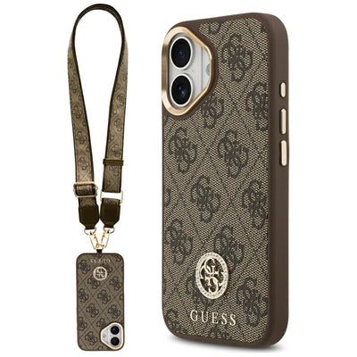 Guess 4G Strass Logo & Big Strap Metal Buttons MagSafe Case for iPhone 17 - Brown