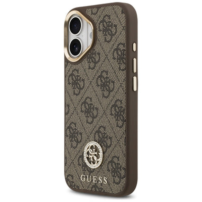Guess 4G Strass Logo & Big Strap Metal Buttons MagSafe Case for iPhone 17 - Brown