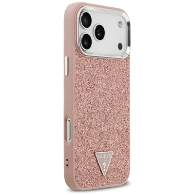 Guess Glitter Triangle Logo MagSafe Case for iPhone 17 Pro Max - Pink
