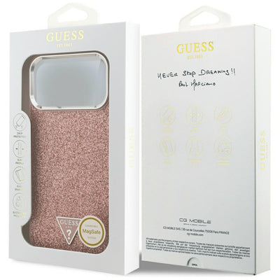 Guess Glitter Triangle Logo MagSafe Case for iPhone 17 Pro Max - Pink